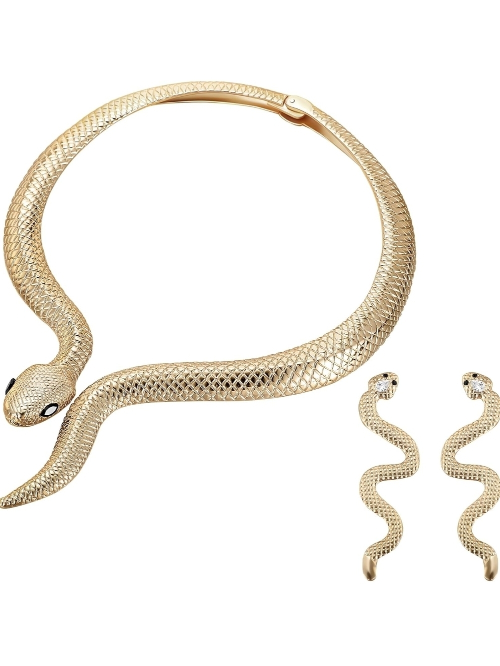 Gold Snake Necklace and Earrings Set - Women Jewelry